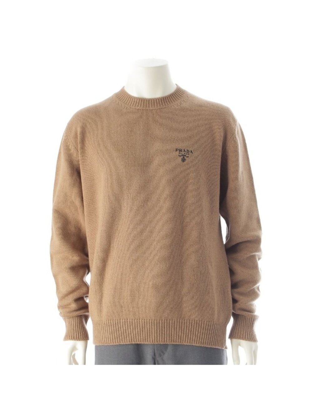 Prada Cashmere Front Logo Crew Neck Knit Sweater Top Brown 50